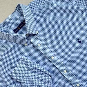 Ralph Lauren Mens 3XLT Gingham Button Down Shirt Blue White Long‎ Sleeve Tall